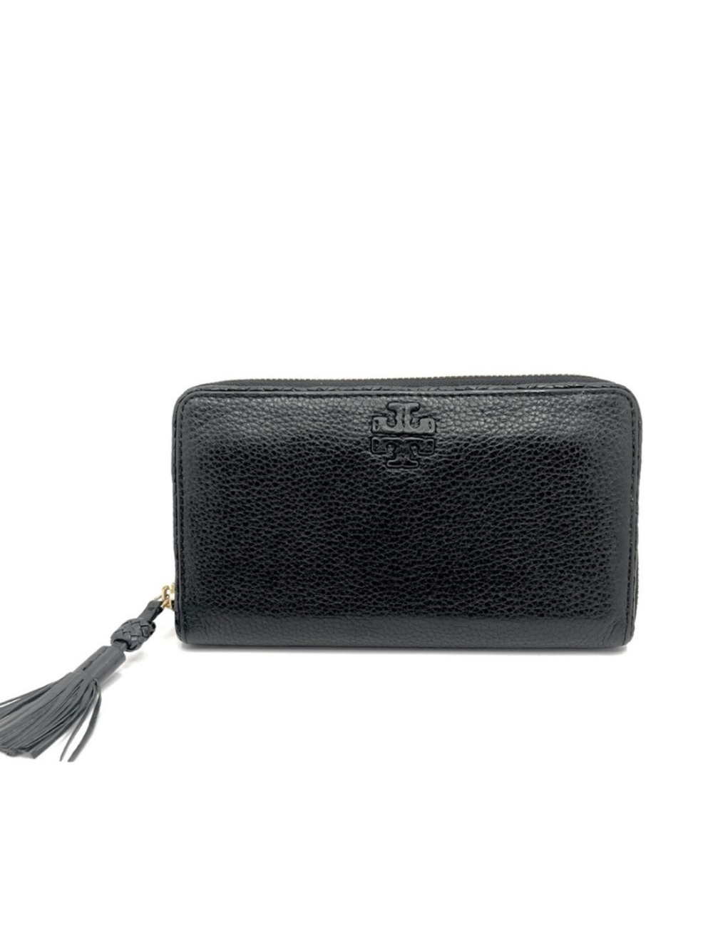 Authentic Tory Burch Black Leather Long Zippy Wallet With Tassle